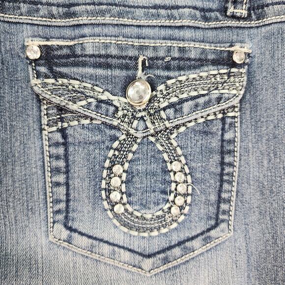 Earl Jeans Women’s 8P Bootcut Blue Stretch Denim Mid Rise Embellished Soft 32x26 - Picture 7 of 13